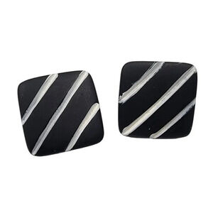 Vintage White Striped Black Square Stud Earrings